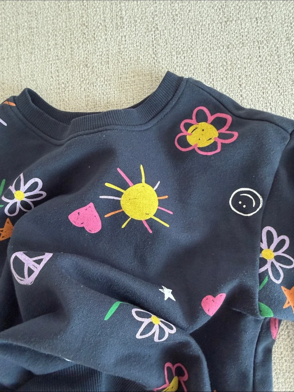 Old Navy Navy Sweatshirt with Multicolor Sun & Flower Prints